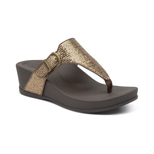 Aetrex Women's Kate WaterFriendly Summer With Arch Support Wedge Sandals - Bronze | USA PODPVDJ